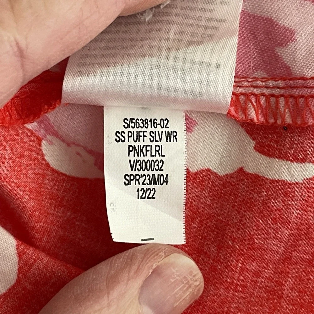 Old Navy Red Floral Puff Sleeve Wrap Top Womens XL Cottagecore Romantic Tropical